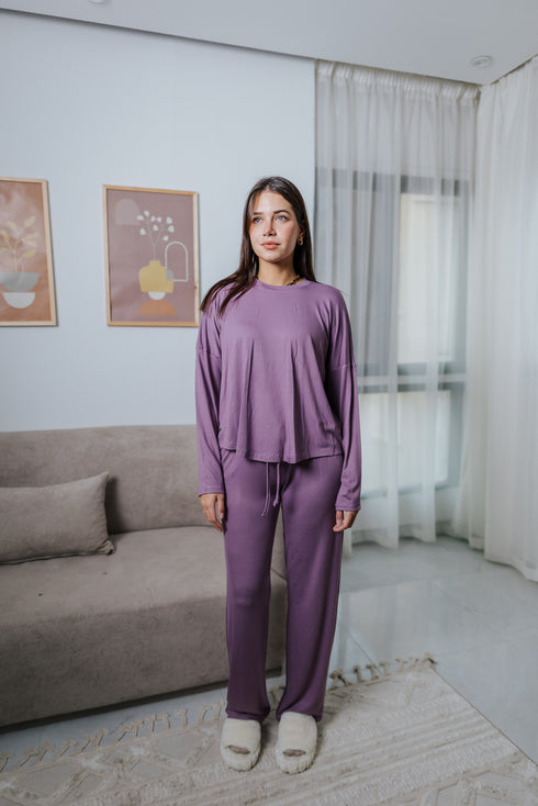 Women Fall pajama set Oversized Lavender shirt + Pants